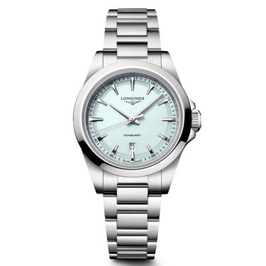 Longines Conquest women's Swiss watch with mint blue dial