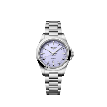 Longines Conquest de Quars 30 mm amb Esfera Lavanda Malva Arenada i Braçalet d'Acer Inoxidable