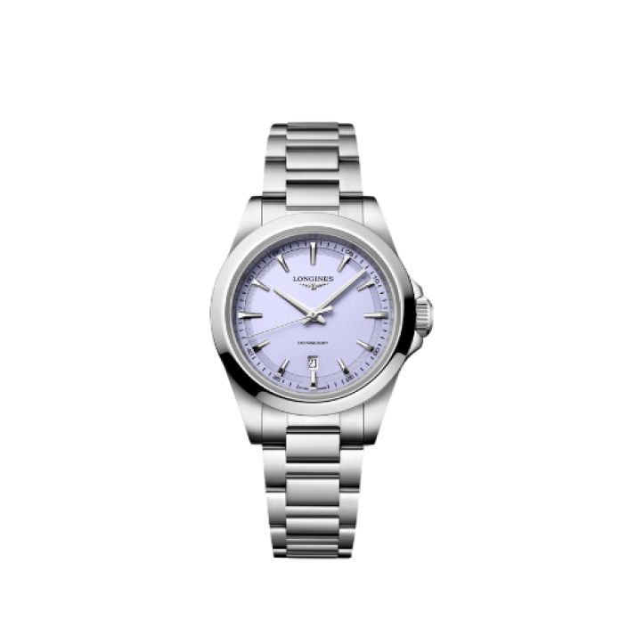 Longines Conquest de Quars 30 mm amb Esfera Lavanda Malva Arenada i Braçalet d'Acer Inoxidable