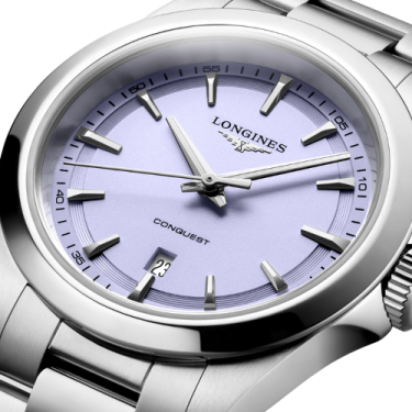 Longines Conquest de Quars 30 mm amb Esfera Lavanda Malva Arenada i Braçalet d'Acer Inoxidable