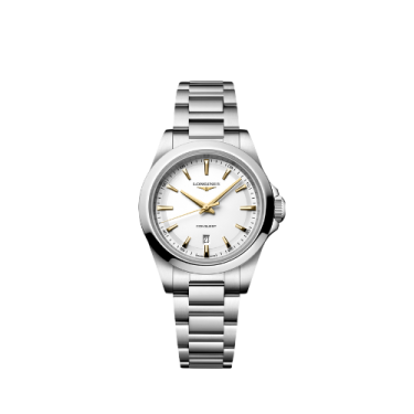 Longines Conquest Quartz Watch 30 mm White Sandblasted Dial Stainless Steel