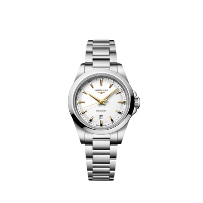 Longines Conquest Quartz Watch 30 mm White Sandblasted Dial Stainless Steel
