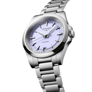 Longines Conquest Quartz Watch 34 mm Lavender Mauve Dial Stainless Steel