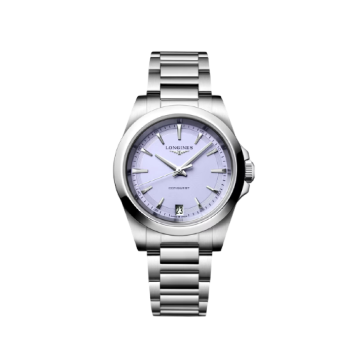 Longines Conquest Quartz Watch 34 mm Lavender Mauve Dial Stainless Steel