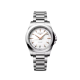 Longines Conquest Quartz 34 mm avec Cadran Blanc Sablé, Aiguilles Roses et Bracelet en Acier Inoxydable
