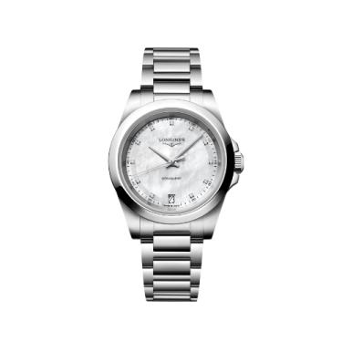 Longines Conquest de Quars 34 mm amb Esfera de Nacre i Diamants i Braçalet d'Acer Inoxidable