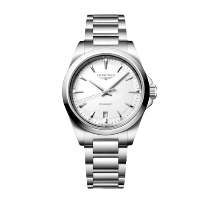 Longines Conquest Quartz Watch 38 mm White Sandblasted Dial Stainless Steel
