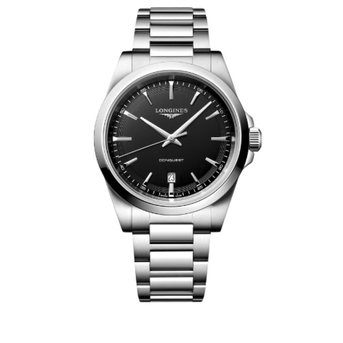 Longines Conquest Quartz 41 mm Cadran Noir Sablé et Bracelet Acier