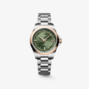 Montre Conquest en acier inoxydable et feuille d'or rose 200 microns 30 mm Longines