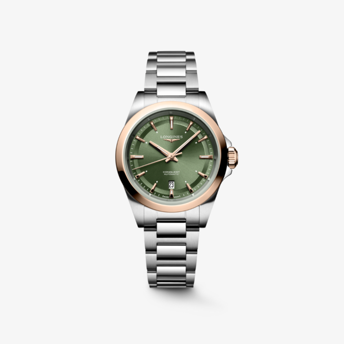 Montre Conquest en acier inoxydable et feuille d'or rose 200 microns 30 mm Longines