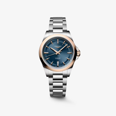 Montre Conquest en acier inoxydable et feuille d'or rose 200 microns 30 mm Longines