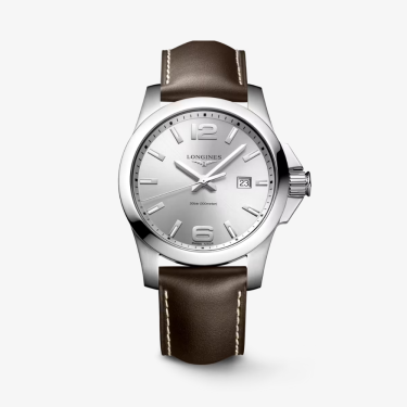 Reloj Conquest caja de acero 43 mm con correa de piel Longines 