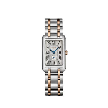 Longines DolceVita 20.8x32mm Rectangular Silver Flinqué Quartz Watch with Rose Gold Accents