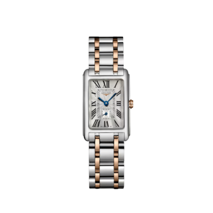 Longines DolceVita 20.8x32mm Rectangular Silver Flinqué Quartz Watch with Rose Gold Accents
