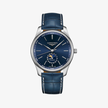 Reloj acero-piel & esfera azul 42mm fase lunar Master Collection Longines