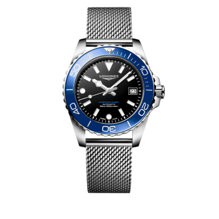 Longines HydroConquest Automatic 39 mm con Esfera Negra Lacada y Brazalete de Acero Inoxidable