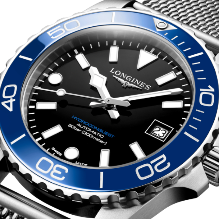 Longines HydroConquest Automatic 39 mm con Esfera Negra Lacada y Brazalete de Acero Inoxidable