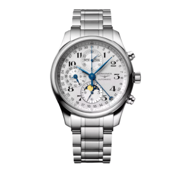 Longines Master Collection Chronograph Moonphase Automatic Steel Watch Silver Dial 42mm
