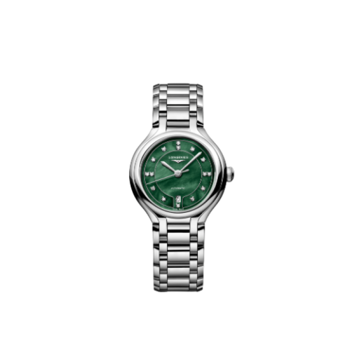Longines PrimaLuna 30mm Automatic Green Mother-of-Pearl Diamond Watch