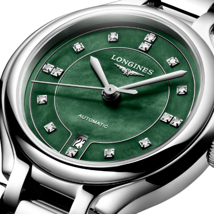 Longines PrimaLuna 30mm Automatic Green Mother-of-Pearl Diamond Watch