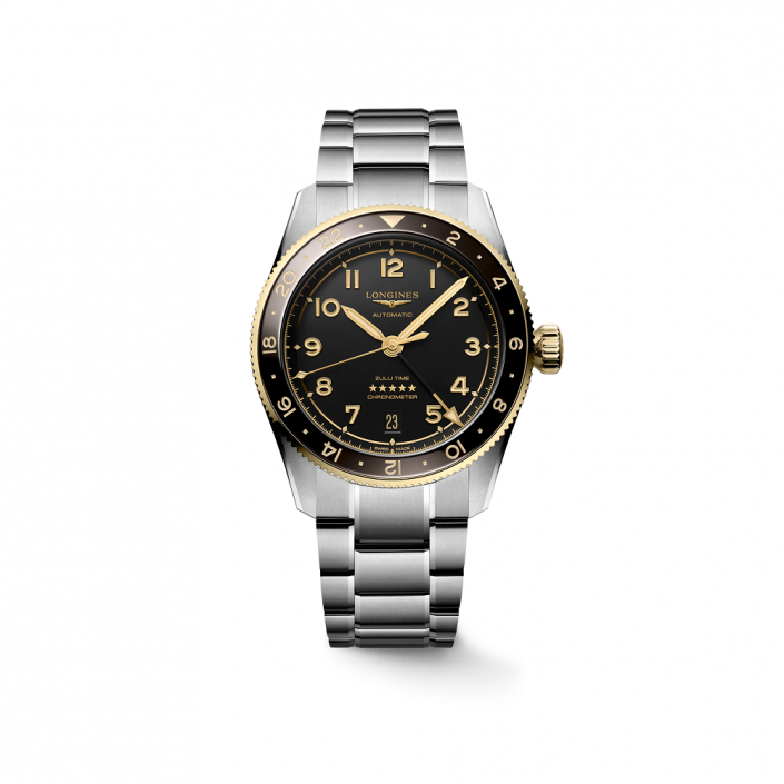 Reloj Longines Spirit Zulu Time oro y chocolate L38025536