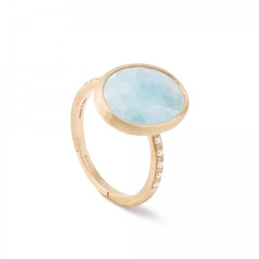 18K Yellow Gold Ring with Aquamarine and Diamonds | Hand-Engraved Bulino Technique | Marco Bicego AB610-B AQ01 Y 02