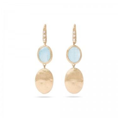 18K Yellow Gold Earrings with Aquamarine and Diamonds | Hand-Engraved Bulino Technique | Marco Bicego OB1289-AB AQ01 Y 02