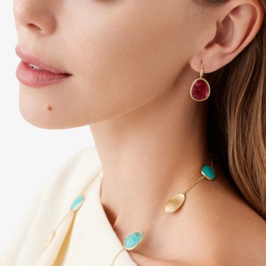 Boucles d’oreilles Lunaria en or jaune avec thulite et diamants de Marco Bicego