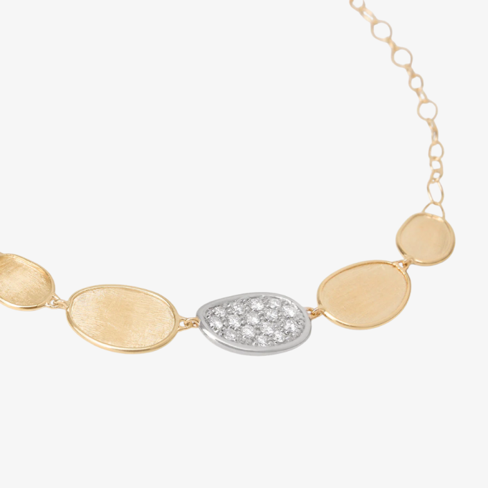 Collier Lunaria avec chaîne réglable et feuille pavée de diamants Marco Bicego