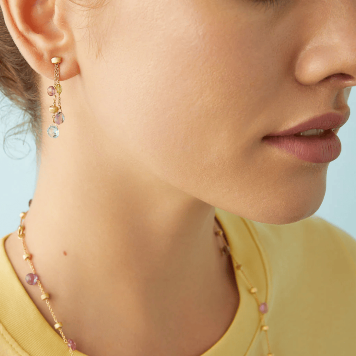 Paradise earrings in yellow gold with faceted heart-cut gemstones Marco Bicego