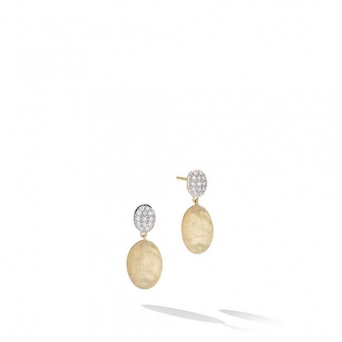 Boucles d'oreilles moyennes en or jaune 18 kt & diamants avec éléments ovales Siviglia Marco Bicego
