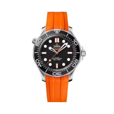 Omega Seamaster Diver 300M 42 mm Automático con Esfera Negra y Correa de Caucho Naranja