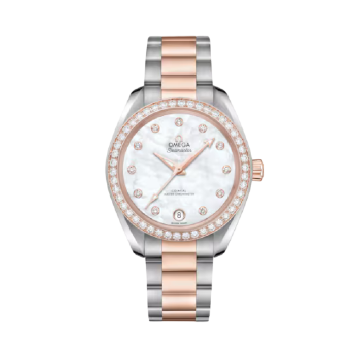 Omega Seamaster Aqua Terra 34mm Steel Sedna Gold Diamond Watch