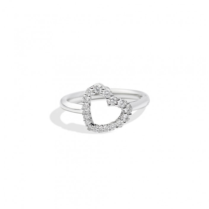 Heart-shaped ring in 18 kt white gold with brilliant-cut diamonds Recarlo