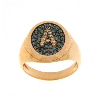 R1331A LETTER A STAMP ROSE GOLD & DIAMONDS-SAPPHIRES SUISSA JOIERS