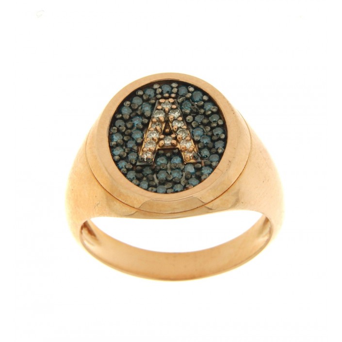 R1331A LETTER A STAMP ROSE GOLD & DIAMONDS-SAPPHIRES SUISSA JOIERS