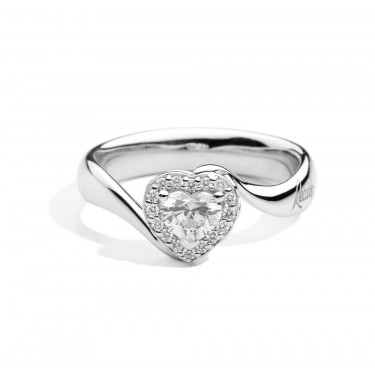 18 kt white gold ring with brilliant-cut diamond and pavé diamonds Recarlo 