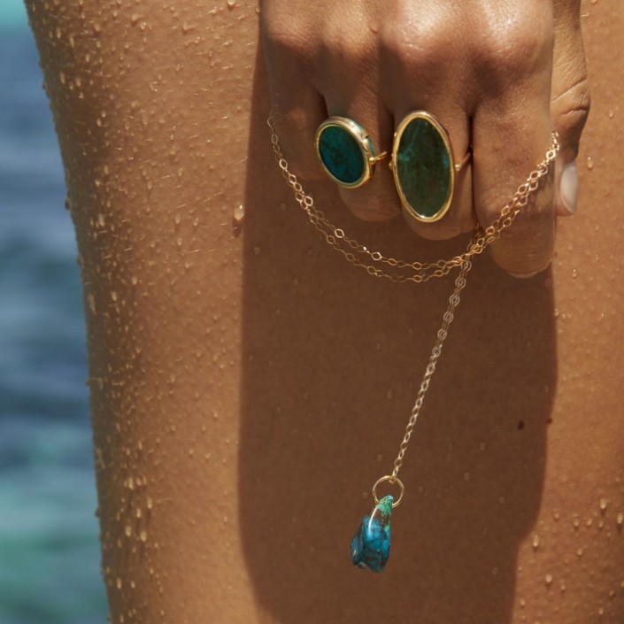ELLIPSE ring in 18k rose gold and Chrysocolla GinetteNY