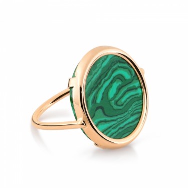 BAGUE DISQUE MALACHITE bague or rose 18 carats GinetteNY