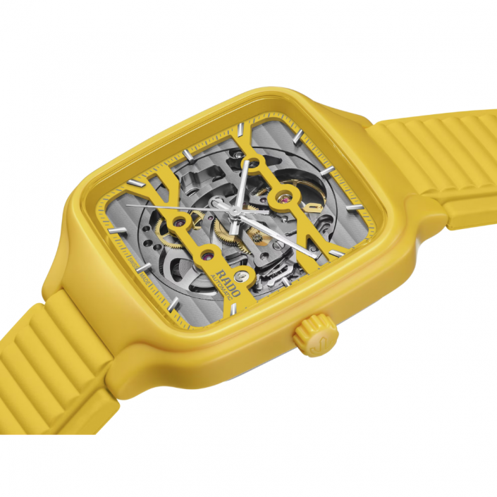 True Square Automatic Skeleton Watch - Yellow Ceramics 38mm Rado R27177255