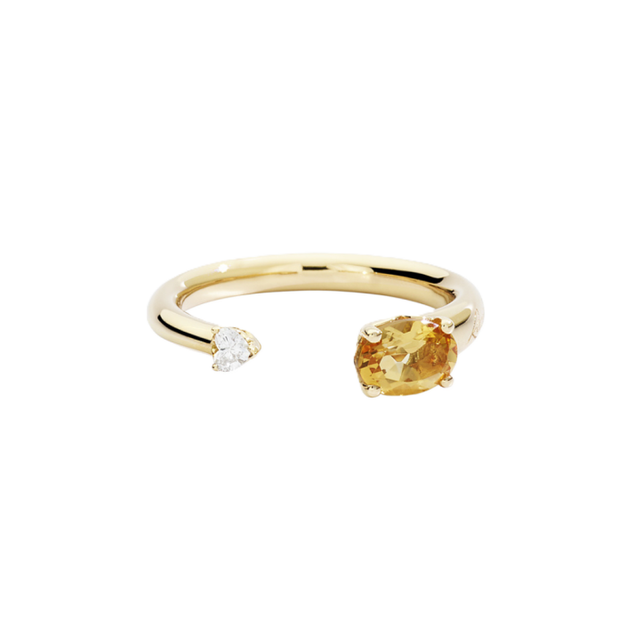 R86FN021/GCTG More open ring in 18 kt yellow gold with oval citrine and heart diamond