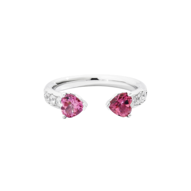 R86FN023/TRR Anillo abierto More en oro blanco de 18 quilates con turmalinas rosas corazón y diamantes
