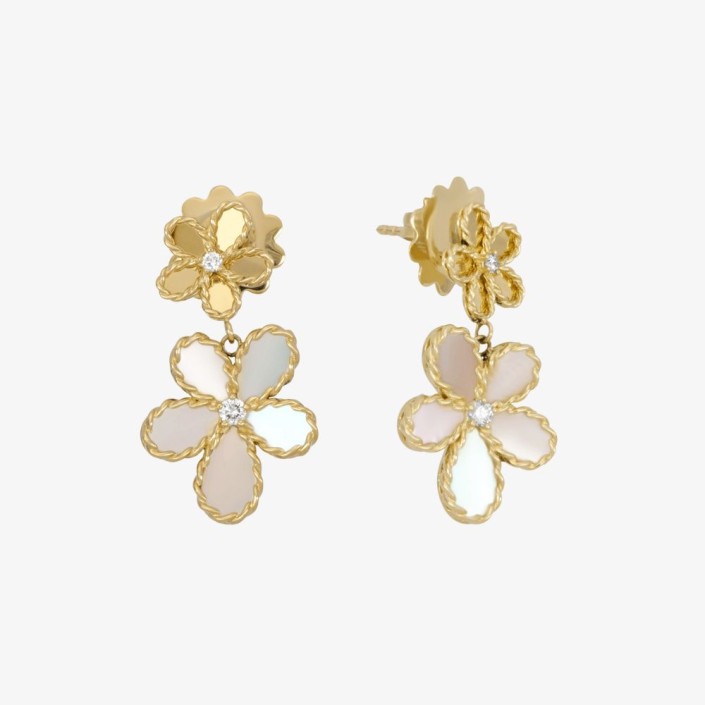 Pendientes Jasmine con dos flores, diamantes y nácar Roberto Coin Pendientes Jasmine con dos flores, diamantes y nácar Roberto Coin