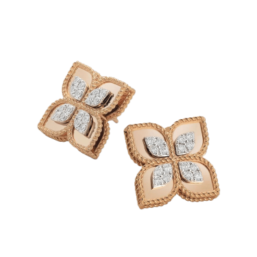 Roberto Coin Princess Flower Diamond Rose Gold Earrings