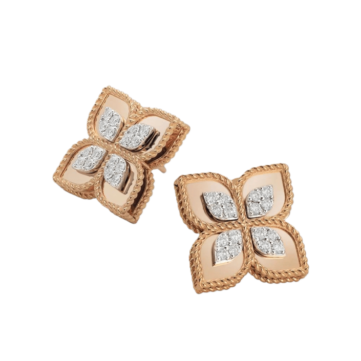 Roberto Coin Princess Flower Diamond Rose Gold Earrings