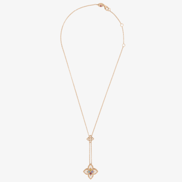 Princess Flower Necklace in Rose Gold with Diamonds on Adjustable Chain Roberto Coin 