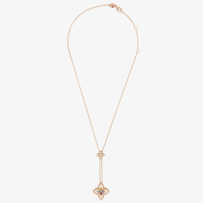 Princess Flower Necklace in Rose Gold with Diamonds on Adjustable Chain Roberto Coin