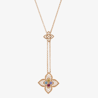 Princess Flower Necklace in Rose Gold with Diamonds on Adjustable Chain Roberto Coin 