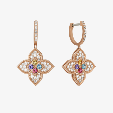 Boucles d'oreilles pendantes  en or rose avec diamants et pierres précieuses Roberto Coin 