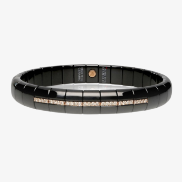 Elastic High-Tech ceramic bracelet with 18 KT yellow gold & brown diamonds Pura Roberto Demeglio